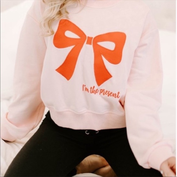 Kittenish Tops - Kittenish Pink I’m the present pink and red crew neck sweatshirt